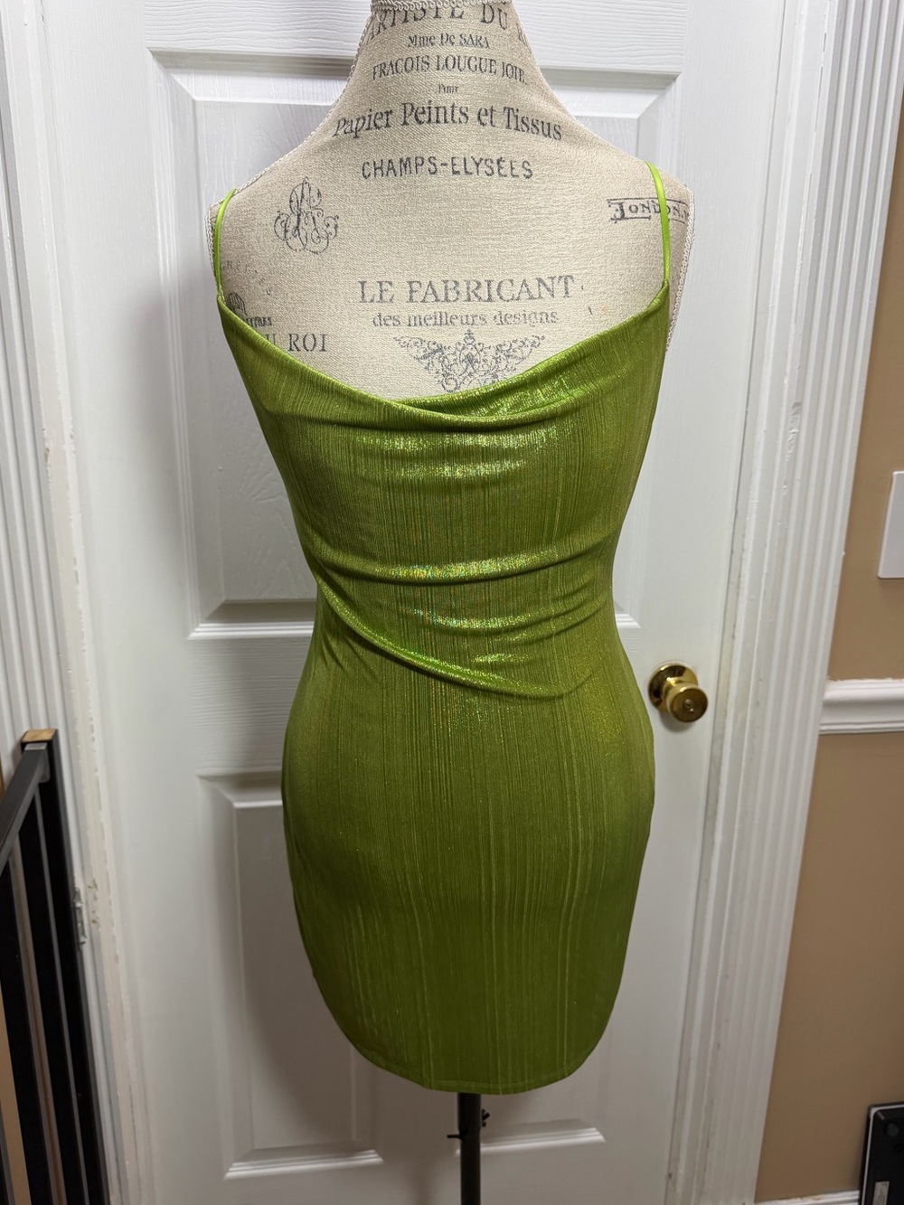 Sincerely Jules Lime Green Shimmer Cowl Neck Mini Dress